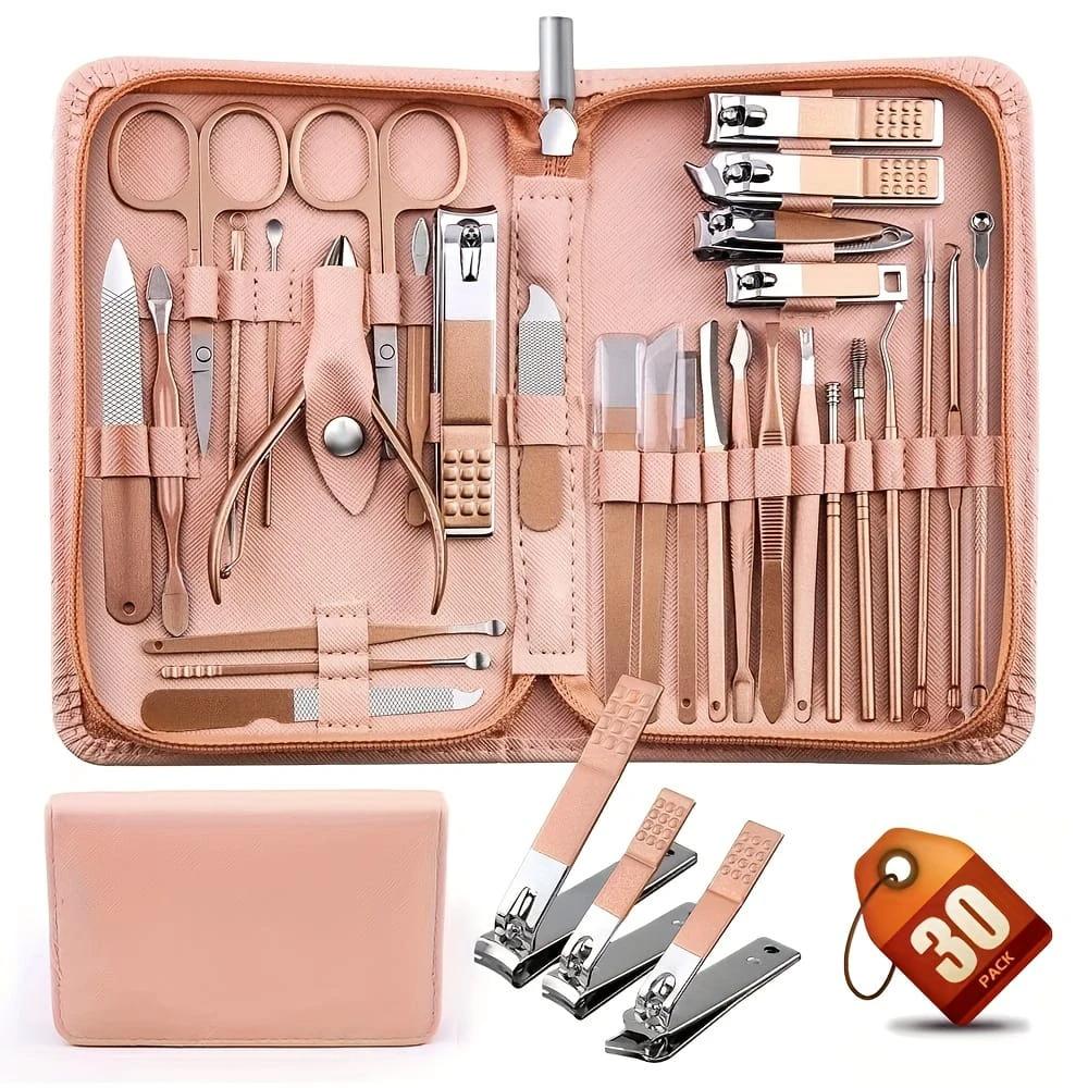30pcs Multicoloured Nail Clipper Set with Leather Case – Complete Grooming Kit Personal care Manicure Tool Sets