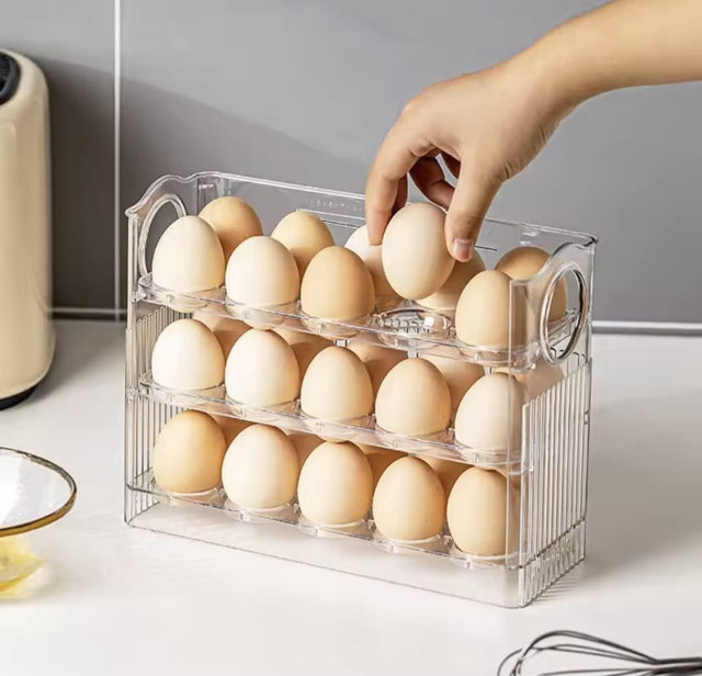 30pcs Transparent Egg Storage Tray with Handle – Large Capacity Organizer