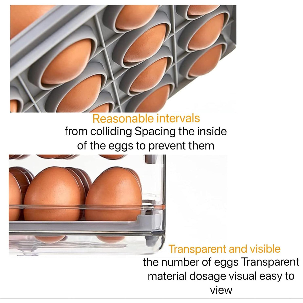32 Egg Acrylic Tray – Durable Storage Organizer in Grey, Orange, and White