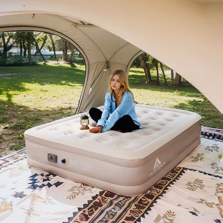 Queen Size Inflatable Airbed Mattress with Built-In Electric Pump Self-Inflating.