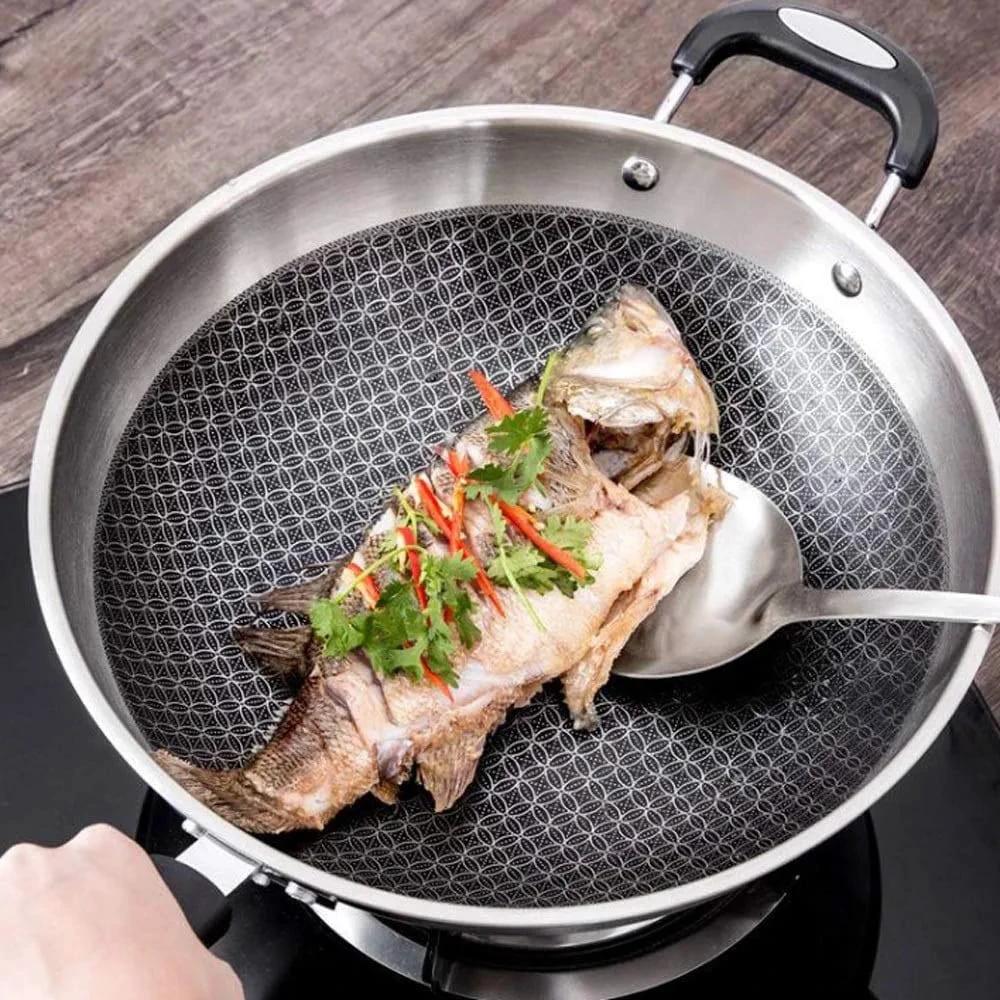 34cm Antiscalding Stainless Steel Deep Pan Perfect for Deep Frying Cookware Cookware