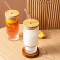 350ml Ribbed Borosilicate Glass Tumbler with Bamboo Lid & Straw Drinkware Tumblers