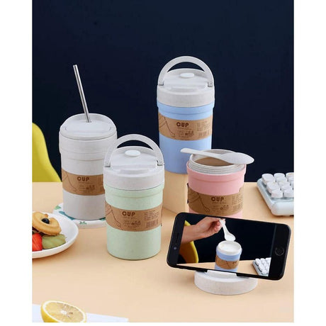 350ml Wheat Straw Soup Cup with Spoon – Leak-Proof and Eco-Friendly Thermoses