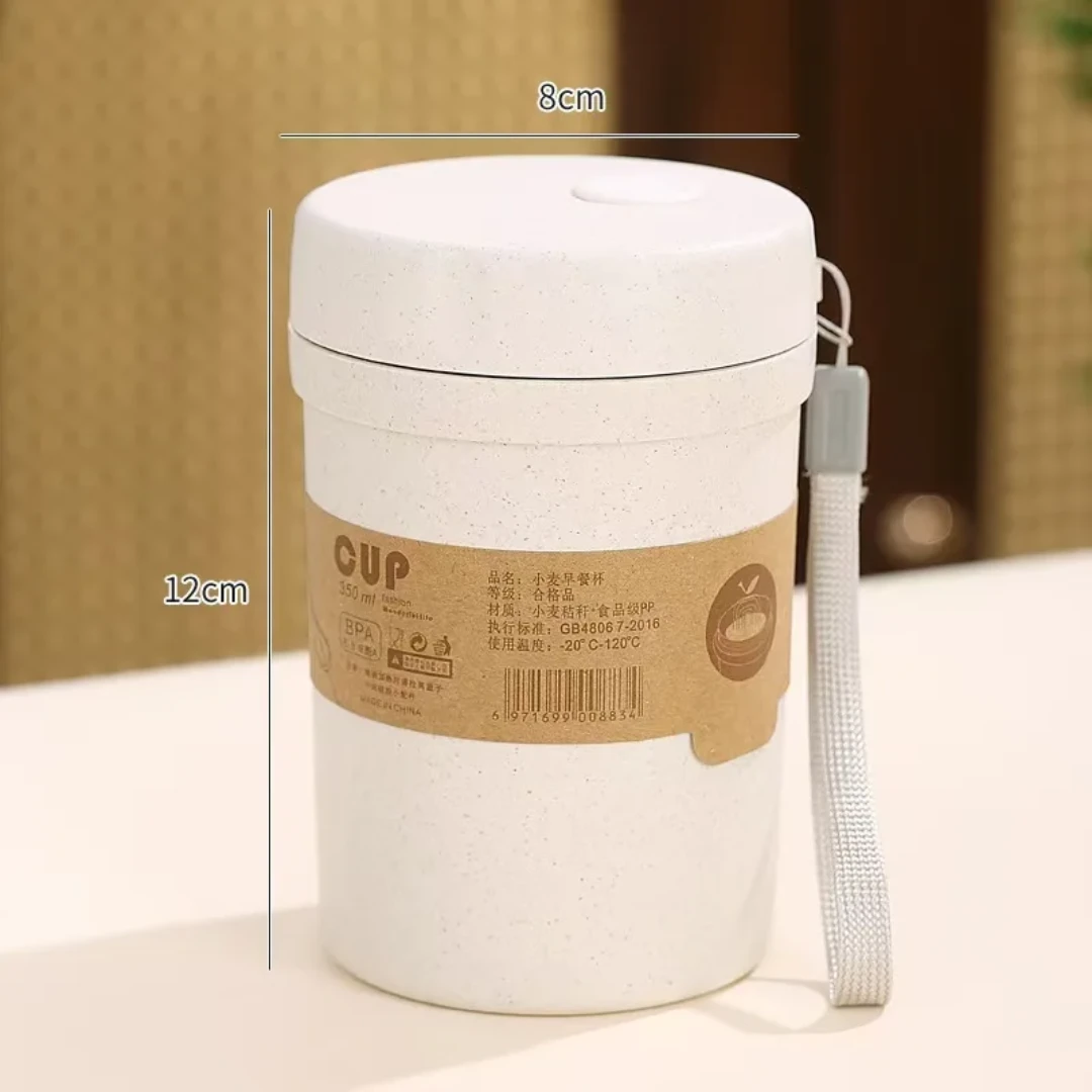 350ml Wheat Straw Soup Cup with Spoon – Leak-Proof and Eco-Friendly Thermoses