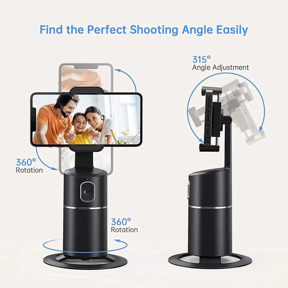 360 Rotation AI Tracking Camera Phone Stand Portable Rechargeable