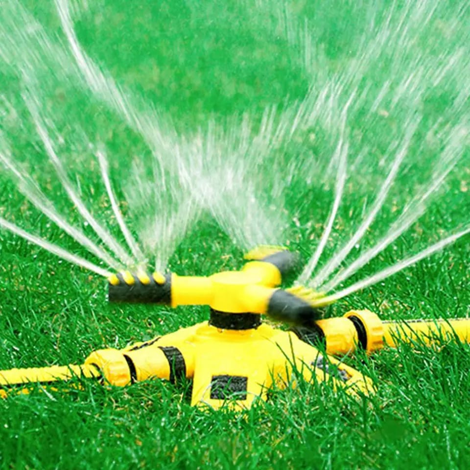 360° Rotating Garden Sprinkler with Inlet & Outlet 3-Arm Automatic Lawn Watering Tool