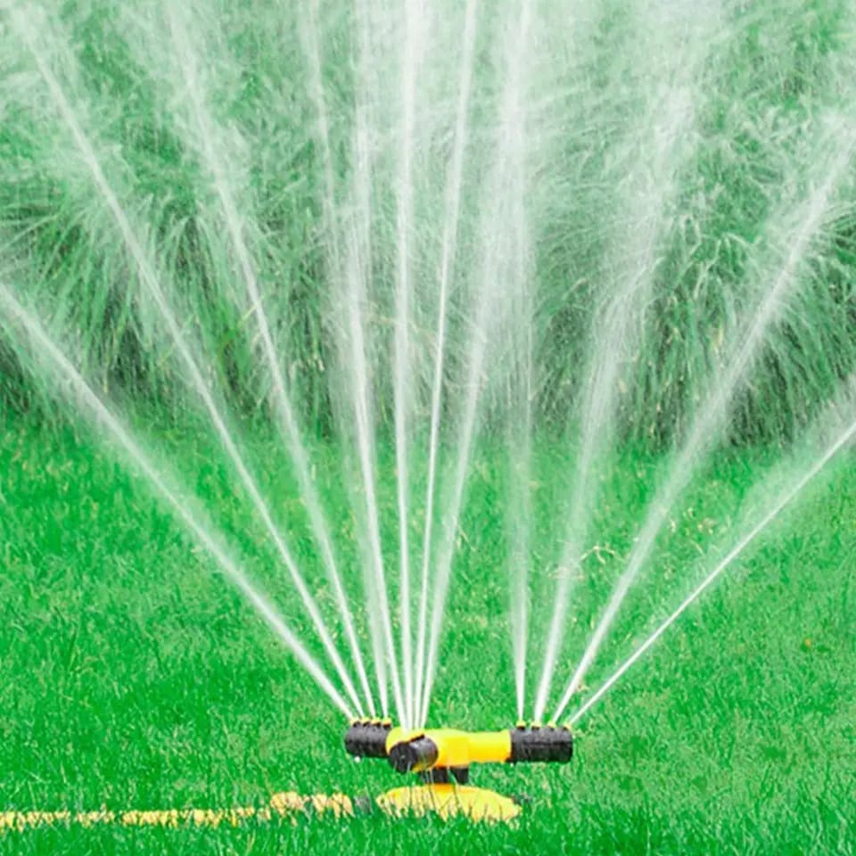 360° Rotating Garden Sprinkler with Inlet & Outlet 3-Arm Automatic Lawn Watering Tool
