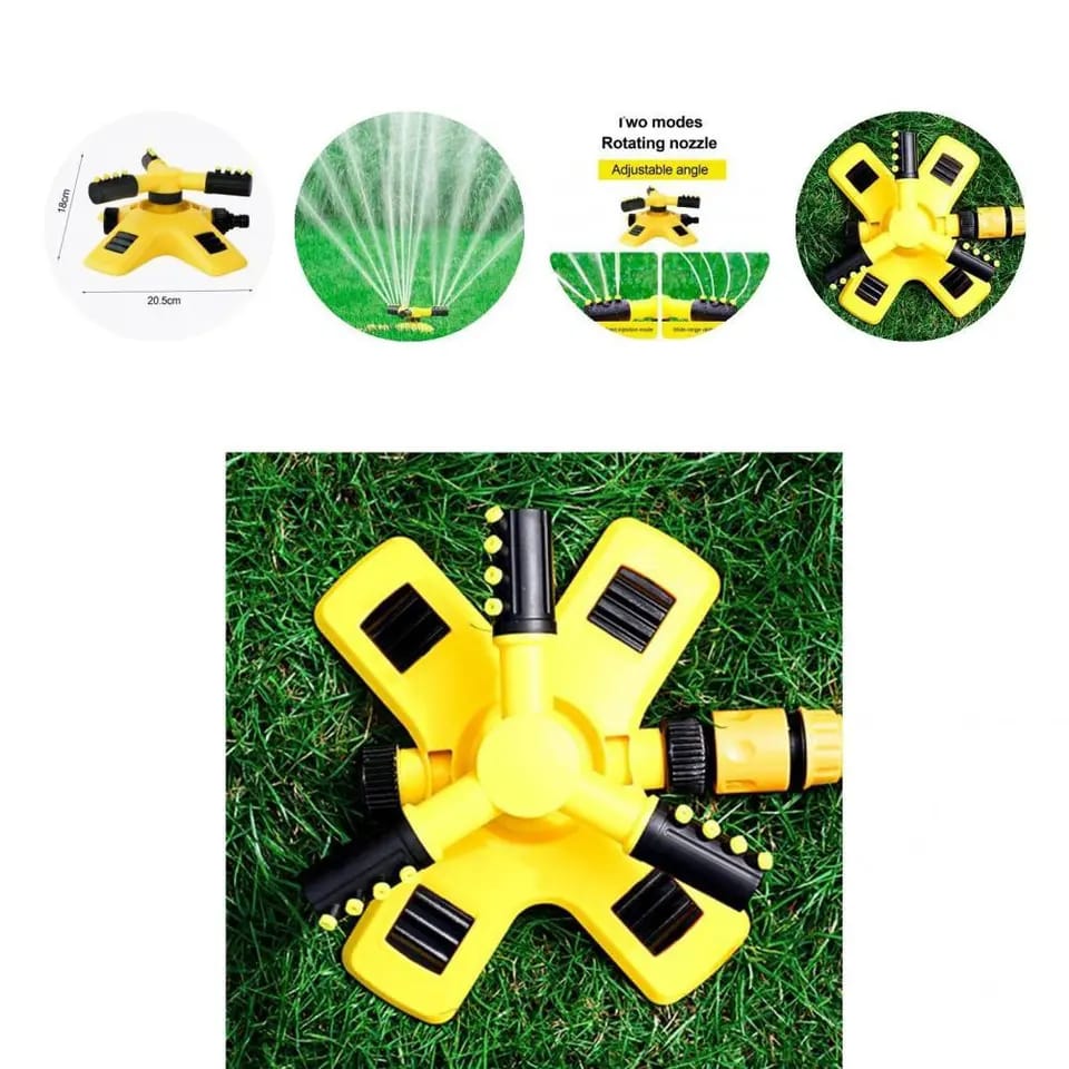 360° Rotating Garden Sprinkler with Inlet & Outlet 3-Arm Automatic Lawn Watering Tool