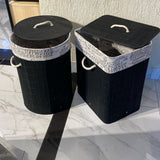 Eco-Friendly Black Bamboo Collapsible Laundry Basket, 50x30x40cm