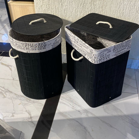Eco-Friendly Black Bamboo Collapsible Laundry Basket, 50x30x40cm