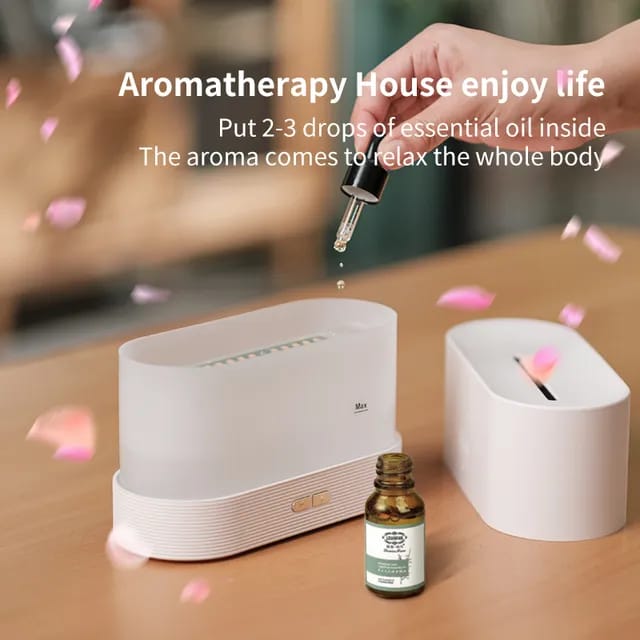 3D Flame Aromatherapy Air Humidifier/Diffuser with Night Light 300ml Automatic Power-Off Protection