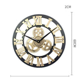 3D Roman Vintage Gear Pocket Wall Clock Gold, Antique Style Living Room Decor