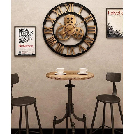 3D Roman Vintage Gear Pocket Wall Clock Gold, Antique Style Living Room Decor