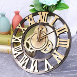 3D Roman Vintage Gear Pocket Wall Clock Gold, Antique Style Living Room Decor