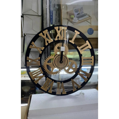 3D Roman Vintage Gear Pocket Wall Clock Gold, Antique Style Living Room Decor