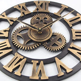 3D Roman Vintage Gear Pocket Wall Clock Gold, Antique Style Living Room Decor