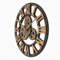 3D Roman Vintage Gear Pocket Wall Clock Gold, Antique Style Living Room Decor
