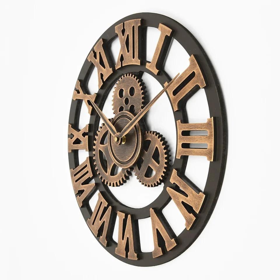 3D Roman Vintage Gear Pocket Wall Clock Gold, Antique Style Living Room Decor