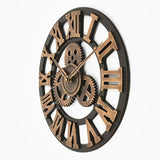 3D Roman Vintage Gear Pocket Wall Clock Gold, Antique Style Living Room Decor