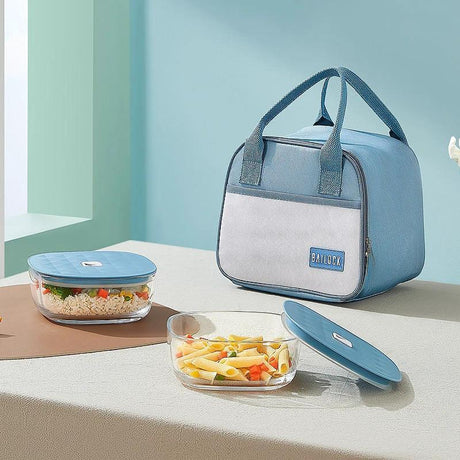 3PCS Set Insulated Lunch Bag & 2 Glass Microwave Safe Snack Boxes Kids essential Lunch Bags