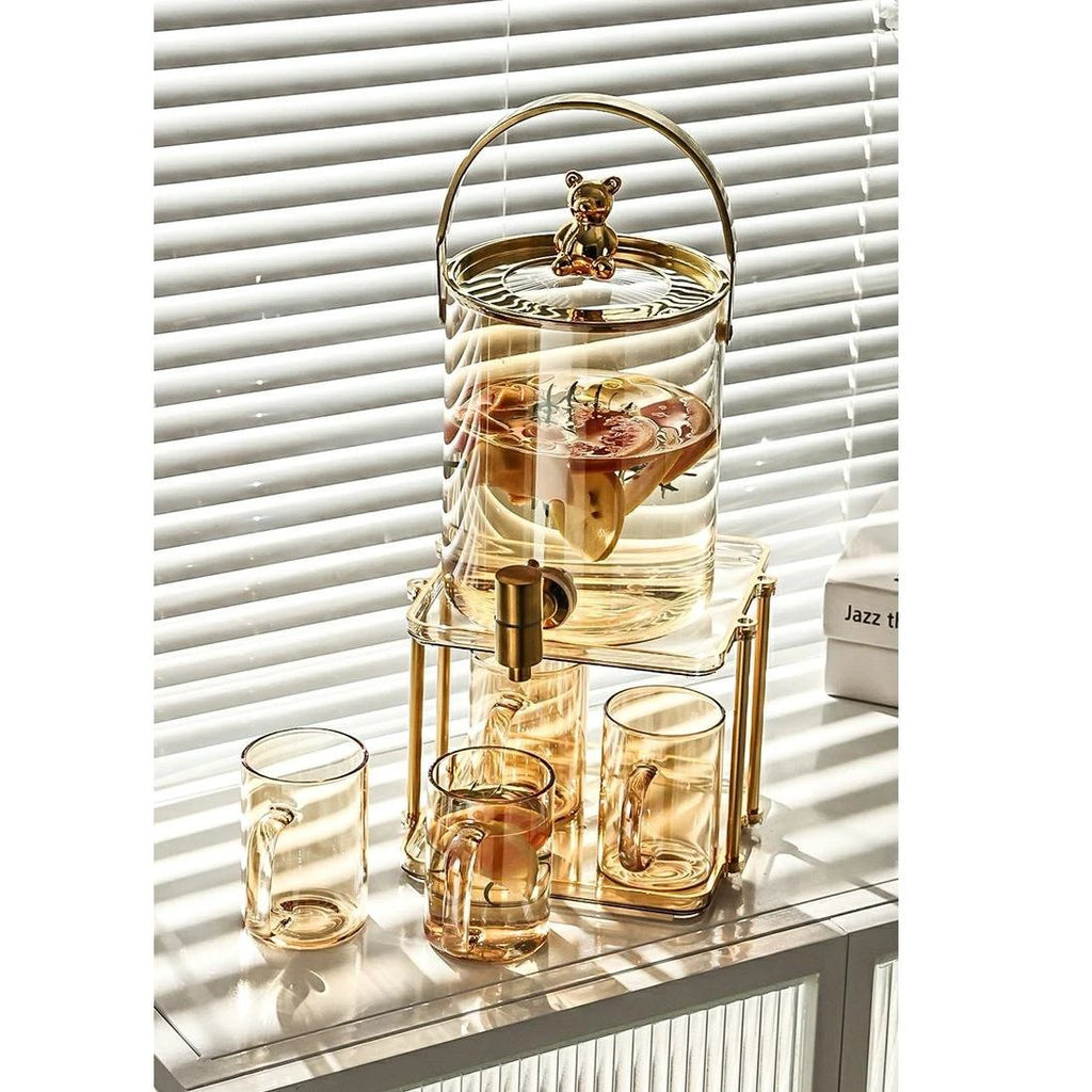 3.6L Luxury Glass Cold Water Jug with Faucet – Large Capacity, High Temperature Resistant, Includes 4 Mugs tableware Serving Pitchers & Carafes