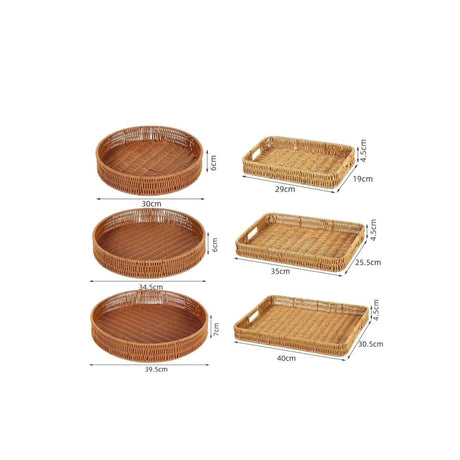 3in1 Handwoven Rattan Decorative Trays | Available in Rectangular and Circular Shapes | Ideal For Living Room, Kitchen, Or Dining Room Decor Serving Ware Decorative Trays