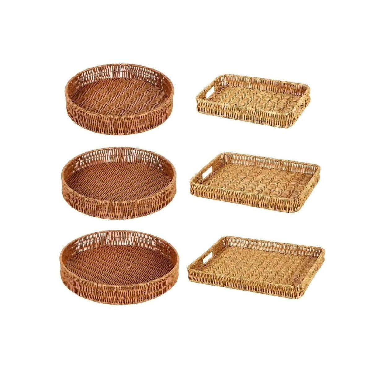 3in1 Handwoven Rattan Decorative Trays | Available in Rectangular and Circular Shapes | Ideal For Living Room, Kitchen, Or Dining Room Decor Serving Ware Decorative Trays