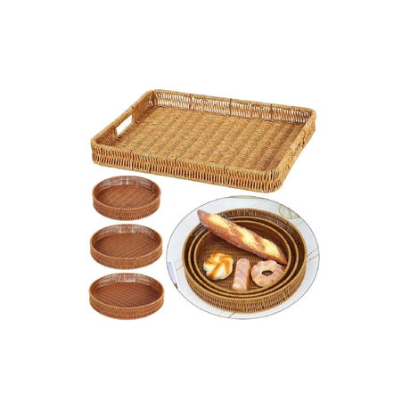 3in1 Handwoven Rattan Decorative Trays | Available in Rectangular and Circular Shapes | Ideal For Living Room, Kitchen, Or Dining Room Decor Serving Ware Decorative Trays