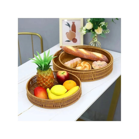 3in1 Handwoven Rattan Decorative Trays | Available in Rectangular and Circular Shapes | Ideal For Living Room, Kitchen, Or Dining Room Decor Serving Ware Decorative Trays