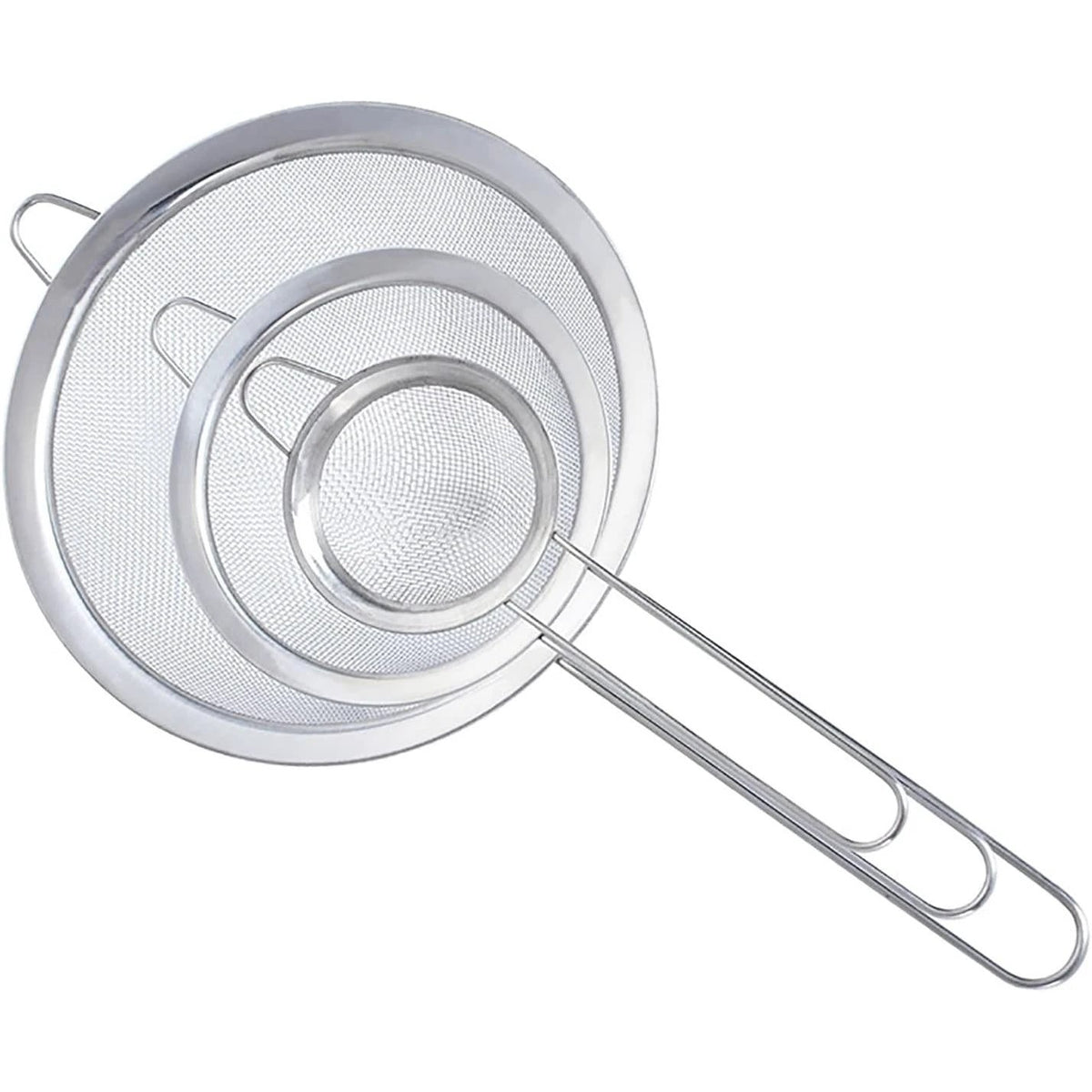 3in1 Metallic Sieve Set | Durable Stainless Steel Sifters | 10 cm, 12 cm, 14 cm | Ideal for Straining, Sifting, and Rinsing | Stackable Kitchen Tool Kitchen Gadgets Kitchen Tools & Utensils