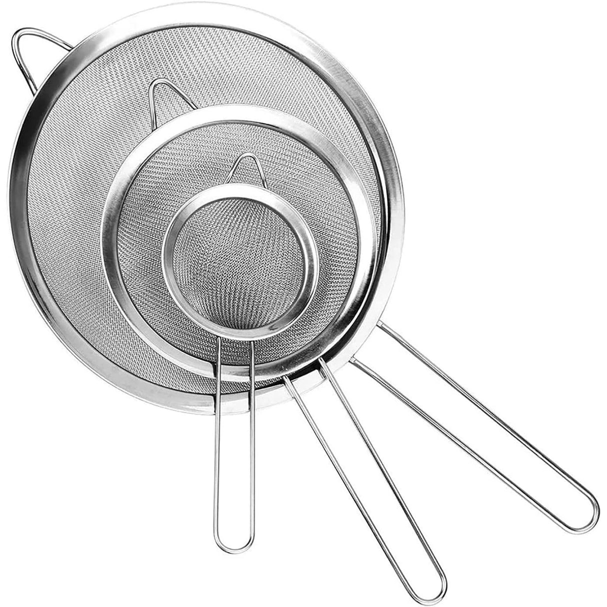 3in1 Metallic Sieve Set | Durable Stainless Steel Sifters | 10 cm, 12 cm, 14 cm | Ideal for Straining, Sifting, and Rinsing | Stackable Kitchen Tool Kitchen Gadgets Kitchen Tools & Utensils