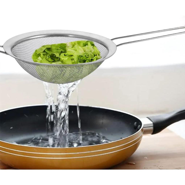 3in1 Metallic Sieve Set | Durable Stainless Steel Sifters | 10 cm, 12 cm, 14 cm | Ideal for Straining, Sifting, and Rinsing | Stackable Kitchen Tool Kitchen Gadgets Kitchen Tools & Utensils