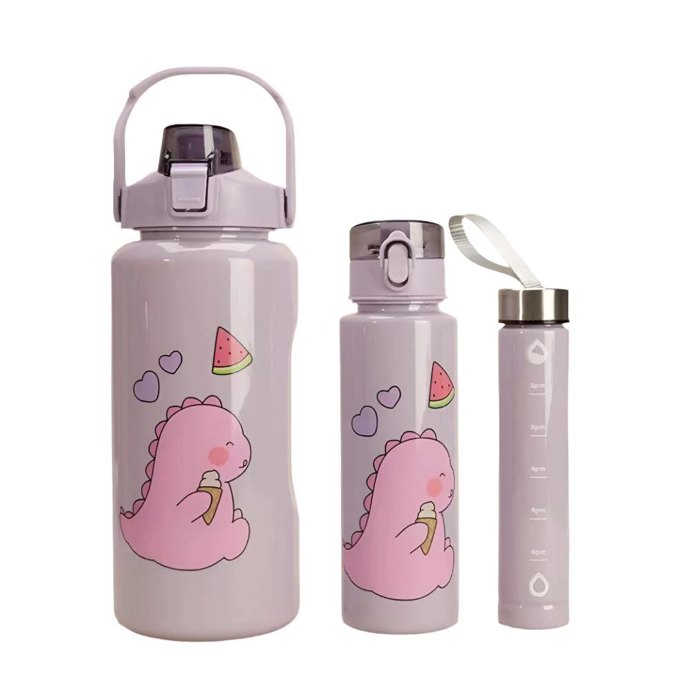 3in1 Motivational Water Bottles Set | Tomato Design | 2000ml, 900ml, 300ml Sizes Lunch Boxes & Bottles Water Bottles