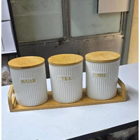 3pc Ceramic Canisters with Bamboo Stand–500ml Capacity kitchen and dinning Kitchen & Dining