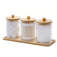 3pcs Acrylic Swab Storage Organizer with Bamboo Holder – 300ml Each