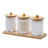 3pcs Acrylic Swab Storage Organizer with Bamboo Holder – 300ml Each