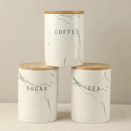 3pcs Airtight Ceramic Canisters Set with Bamboo Lid