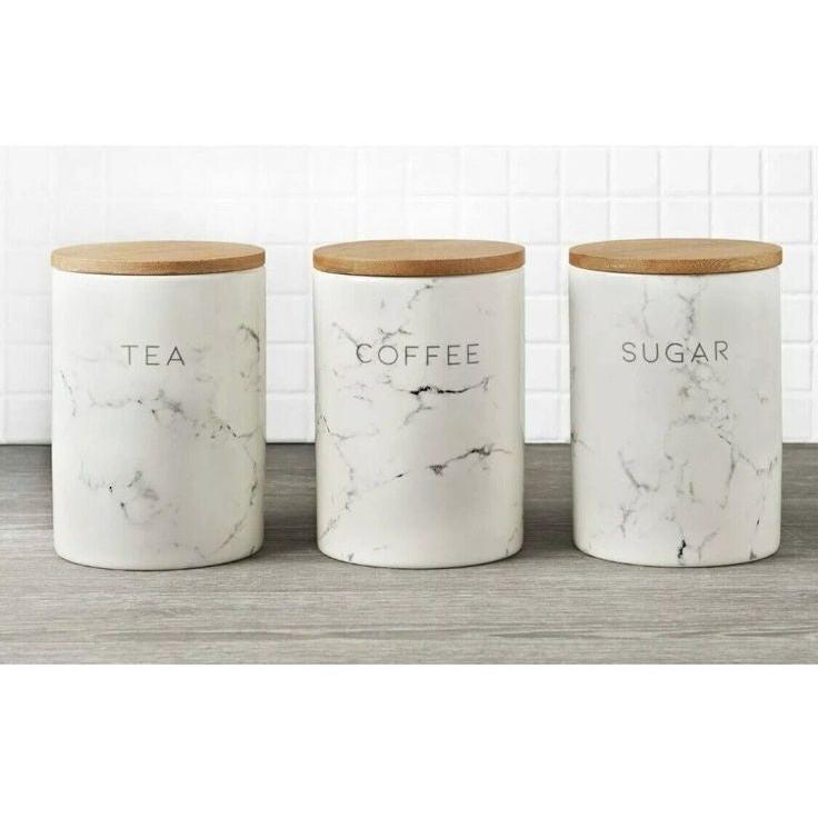3pcs Airtight Ceramic Canisters Set with Bamboo Lid