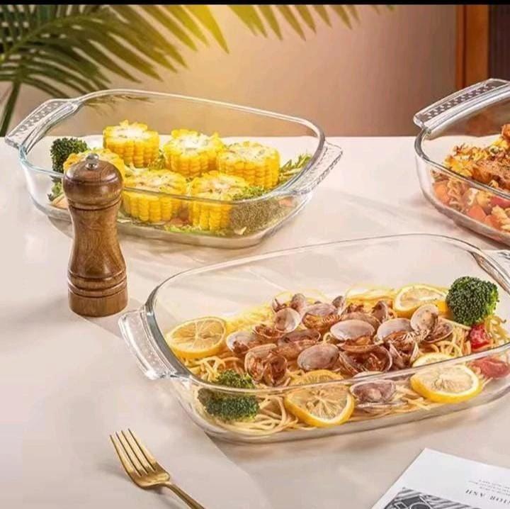 3pcs Baking and Microwaveable Glass Casserole Tins with Lids Kitchen Accessories Casserole Dishes
