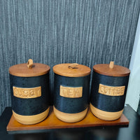 3pcs Ceramic Canisters with Bamboo Tray – Airtight 500g Storage Jars food storage Food Storage Containers