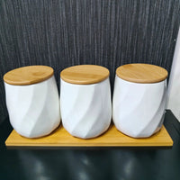 3pcs Ceramic Canisters with Bamboo Tray – Airtight 500g Storage Jars food storage Food Storage Containers