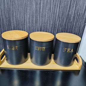 3pcs Ceramic Canisters with Bamboo Tray – Airtight 500g Storage Jars food storage Food Storage Containers