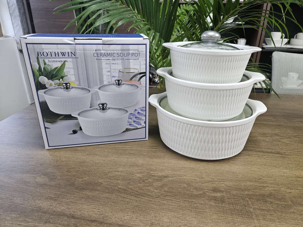 3pcs Ceramic Casserole Serving Dish Set with Glass Covers