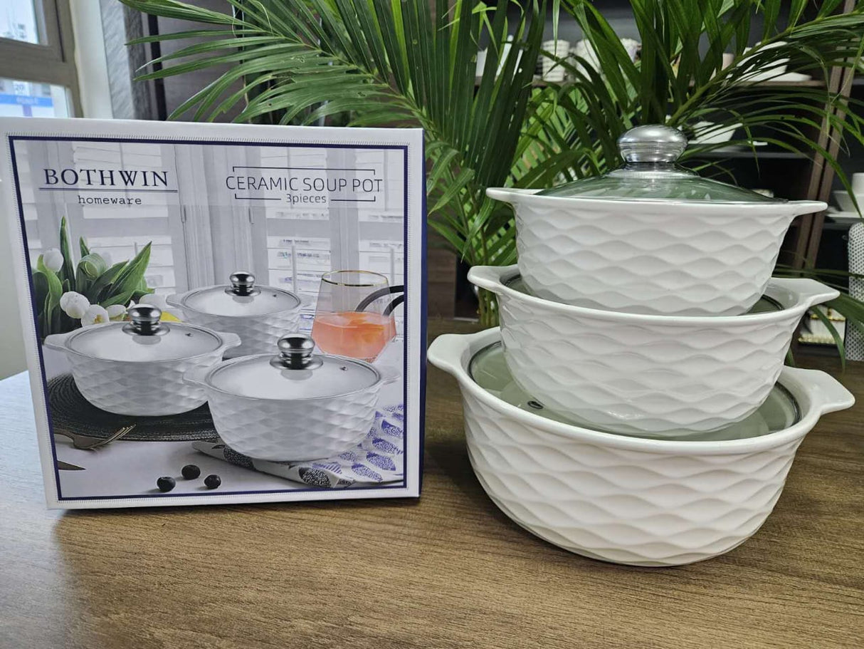 3pcs Ceramic Casserole Serving Dish Set with Glass Covers