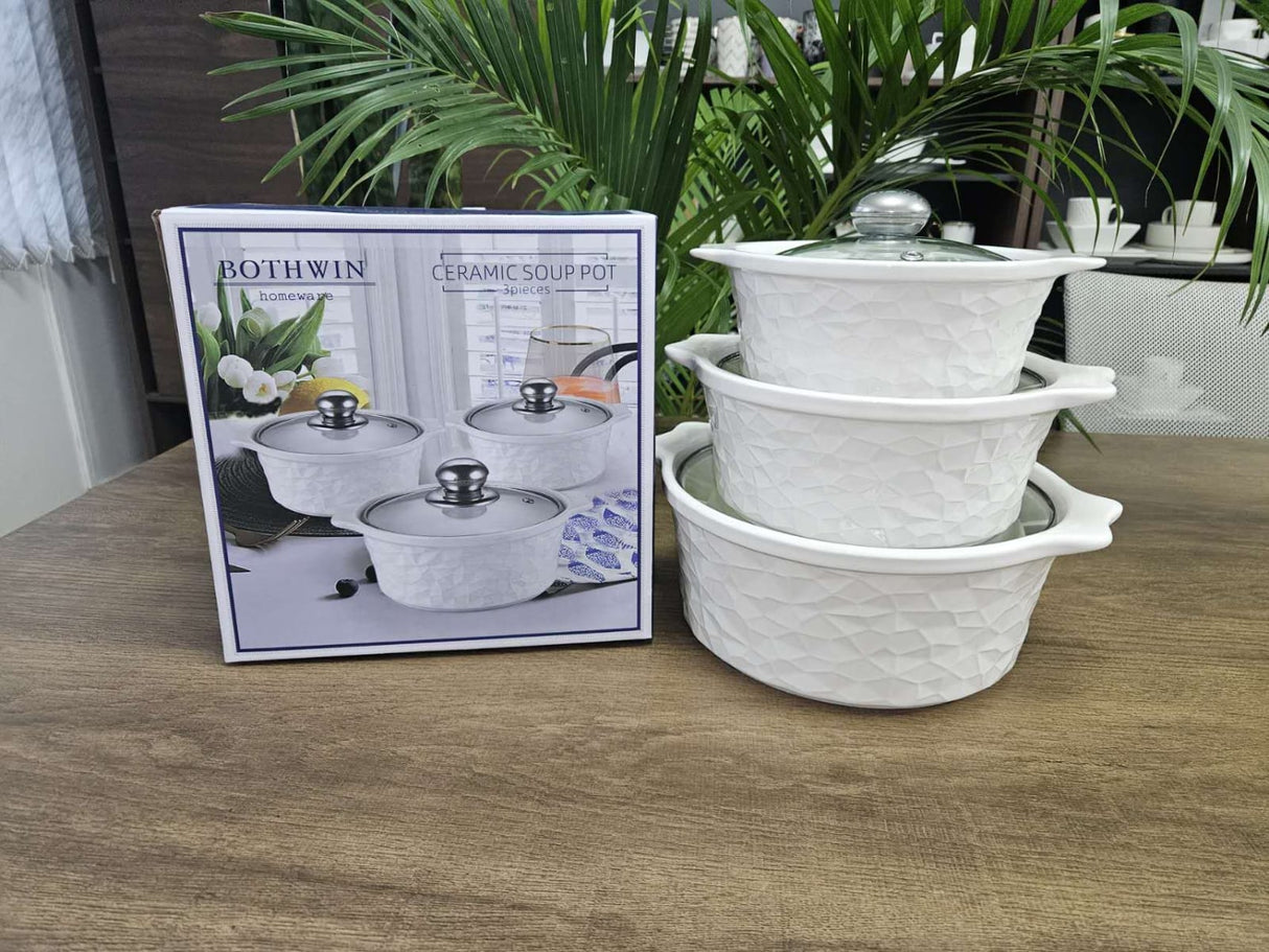 3pcs Ceramic Casserole Serving Dish Set with Glass Covers