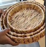 3pcs Decorative Handmade Wicker Tray Set Without Handles