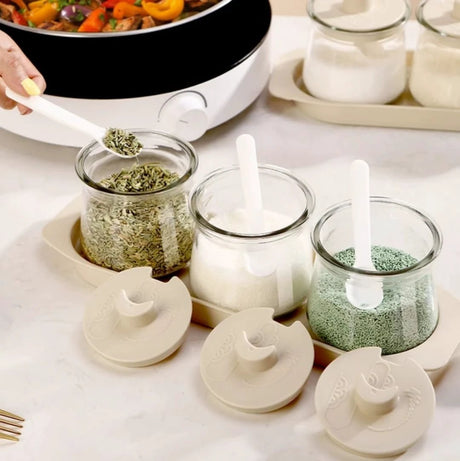 3pcs Glass Canister Seasoning Set Storage and organization Food Storage