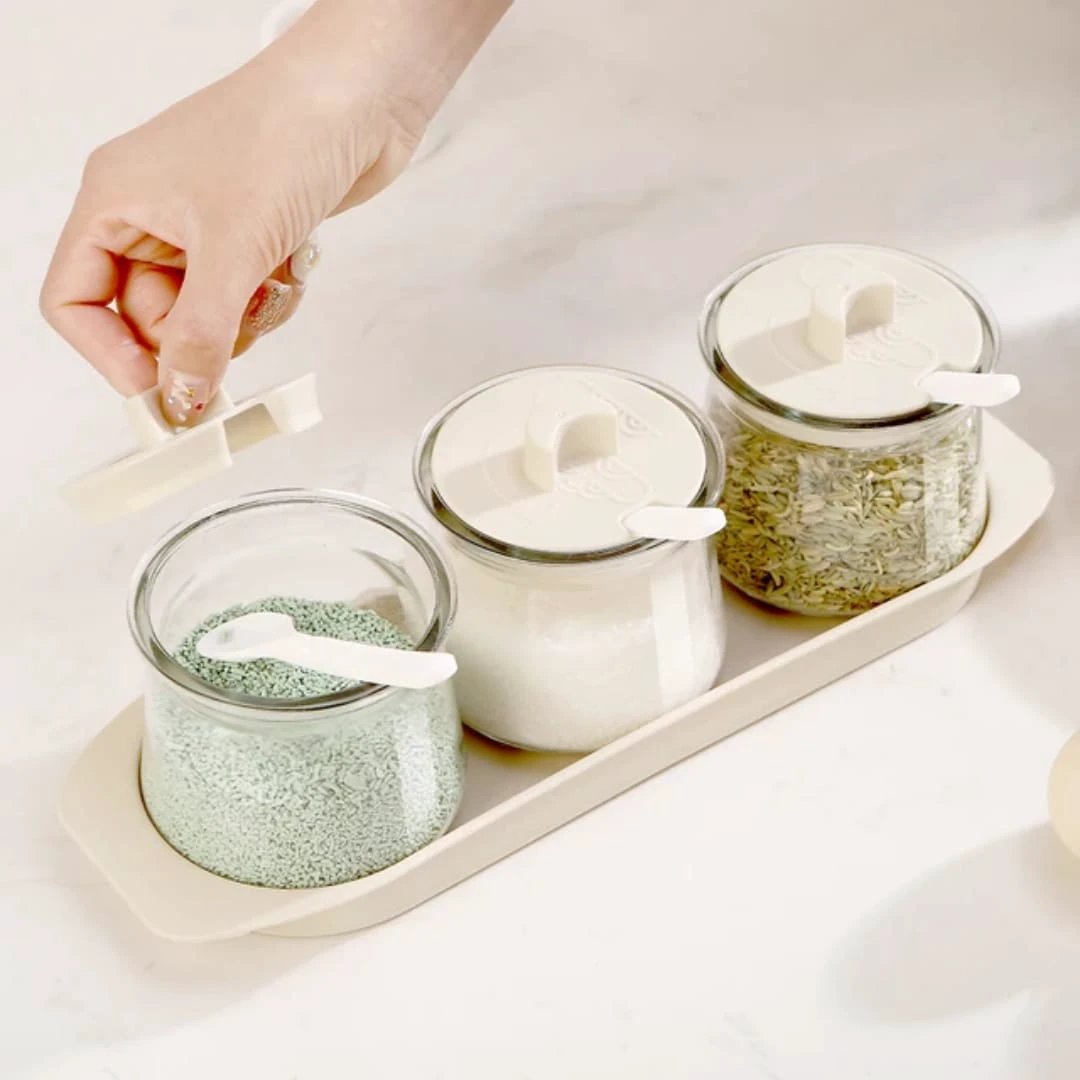 3pcs Glass Canister Seasoning Set Storage and organization Food Storage