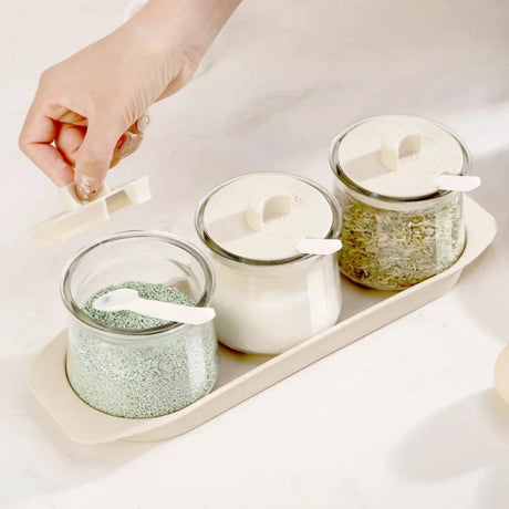 3pcs Glass Canister Seasoning Set Storage and organization Food Storage