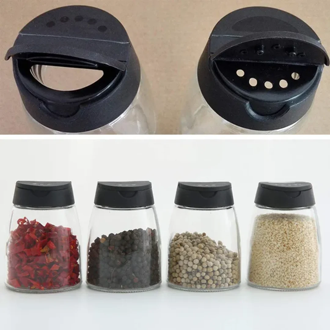 3pcs Glass Spice Shaker Jar with Black Lid – Salt, Pepper & Chilli Dispenser Salt Shaker Salt Shakers